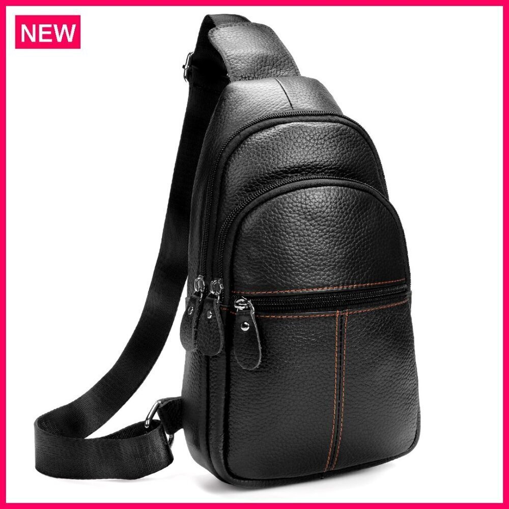 Genuine Leather Crossbody Bag, Adjustable Strap, Multiple Compartments, Travel
